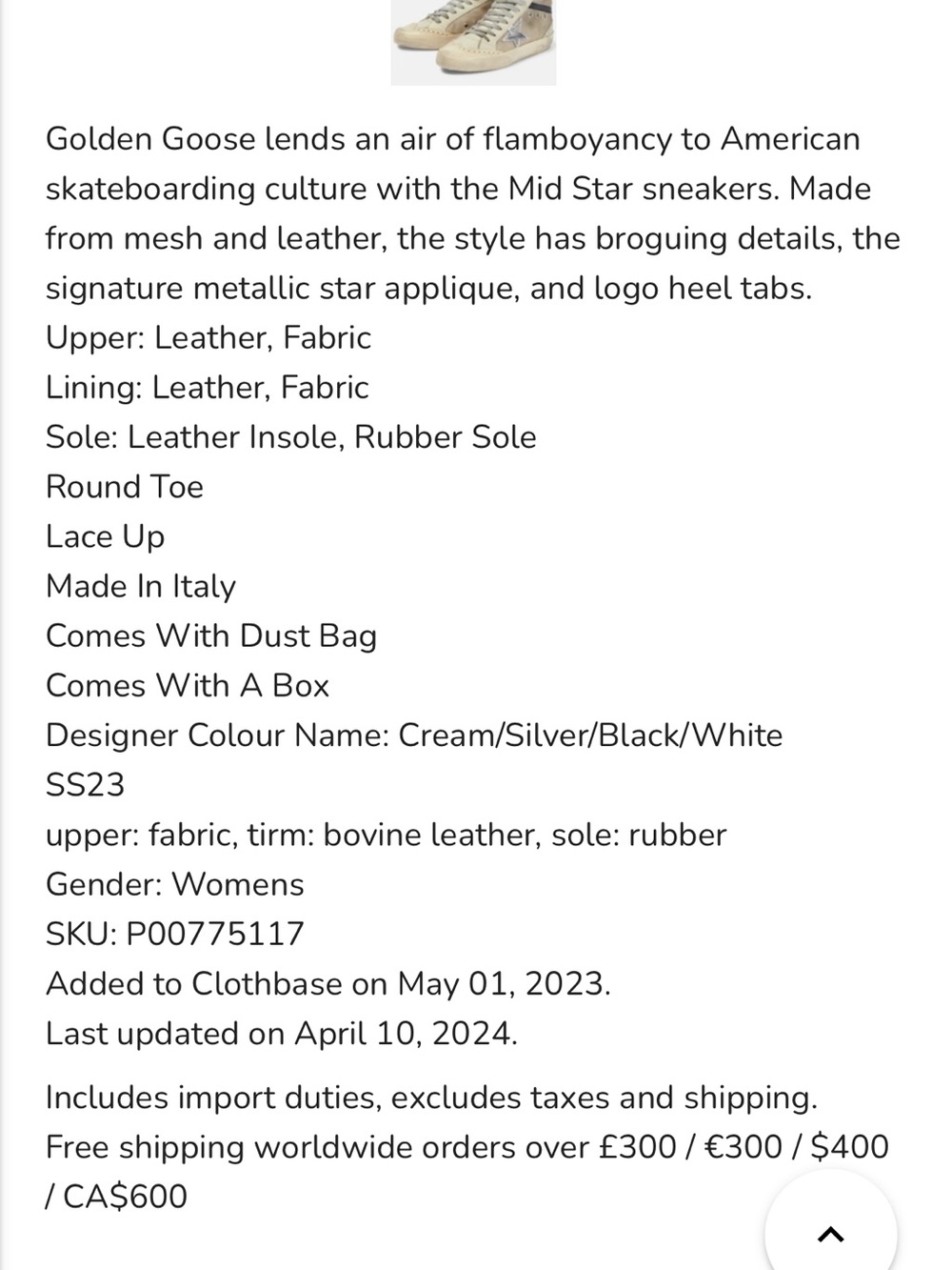 Golden Goose Cream Mesh and Black Leather Mid Star Sneakers with Silver Star - Picture 5 of 11